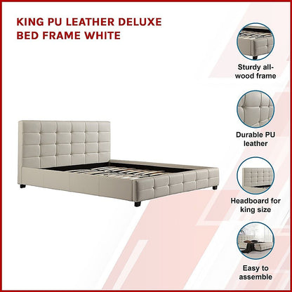 King PU Leather Deluxe Bed Frame White V63-761345