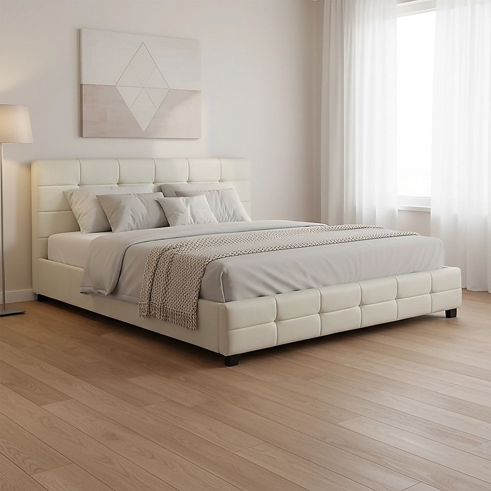 King PU Leather Deluxe Bed Frame White V63-761345