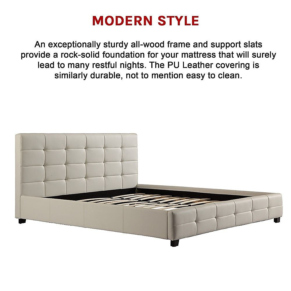 King PU Leather Deluxe Bed Frame White V63-761345