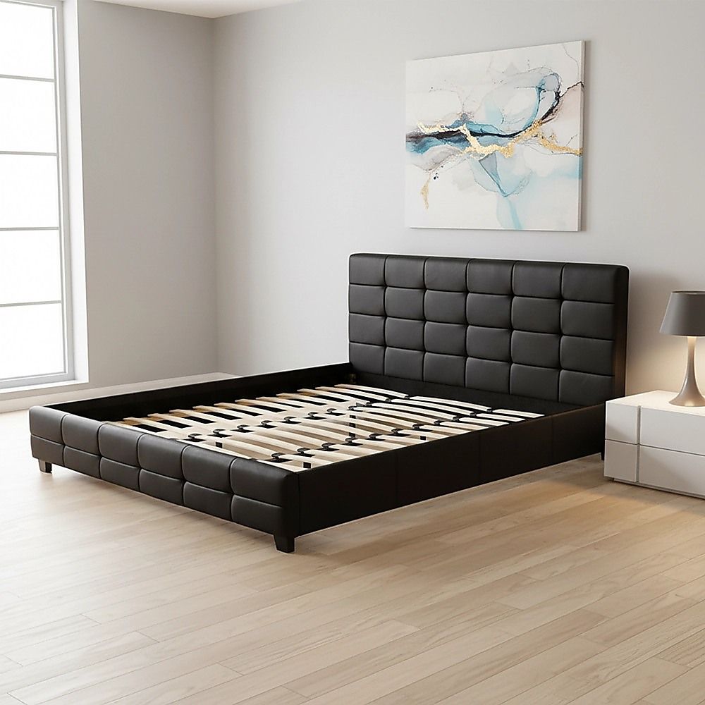 King PU Leather Deluxe Bed Frame Black V63-761365
