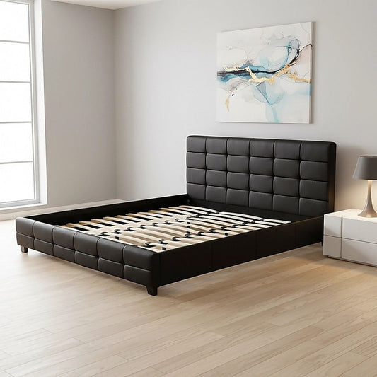 King PU Leather Deluxe Bed Frame Black V63-761365