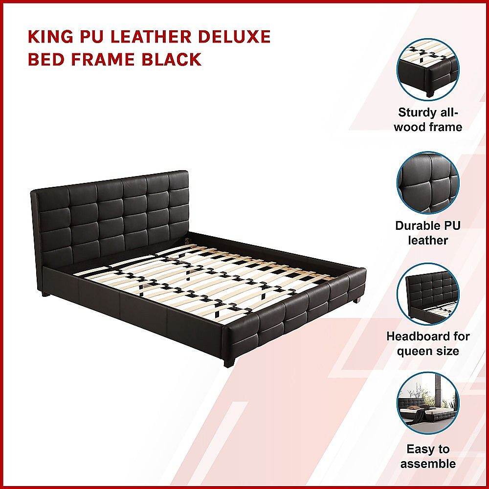 King PU Leather Deluxe Bed Frame Black V63-761365