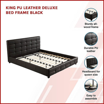 King PU Leather Deluxe Bed Frame Black V63-761365