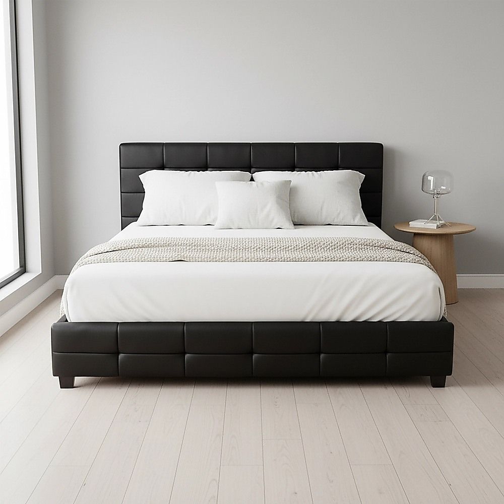 King PU Leather Deluxe Bed Frame Black V63-761365