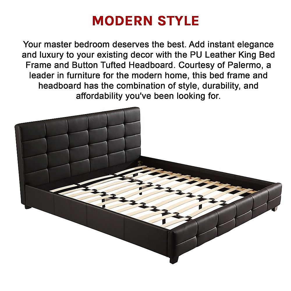 King PU Leather Deluxe Bed Frame Black V63-761365