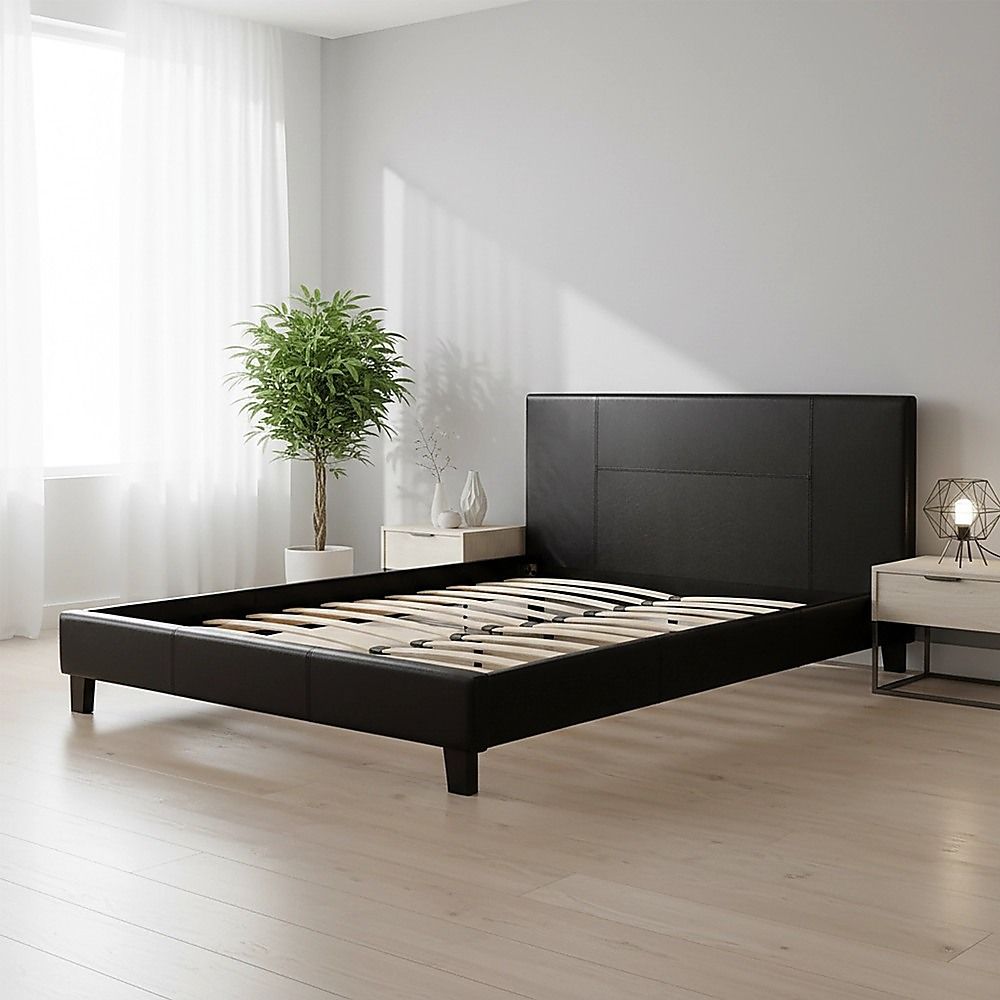 Queen PU Leather Bed Frame Black V63-761375