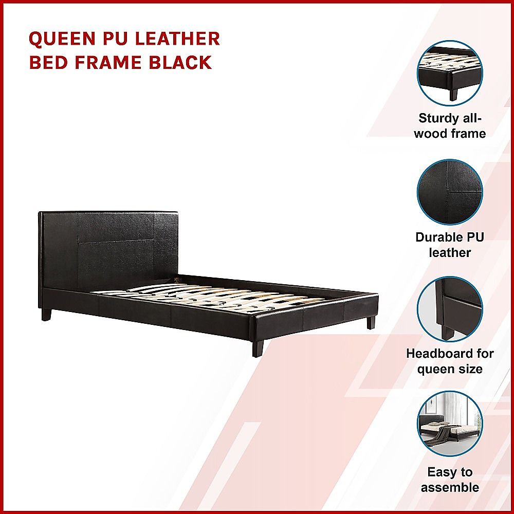 Queen PU Leather Bed Frame Black V63-761375