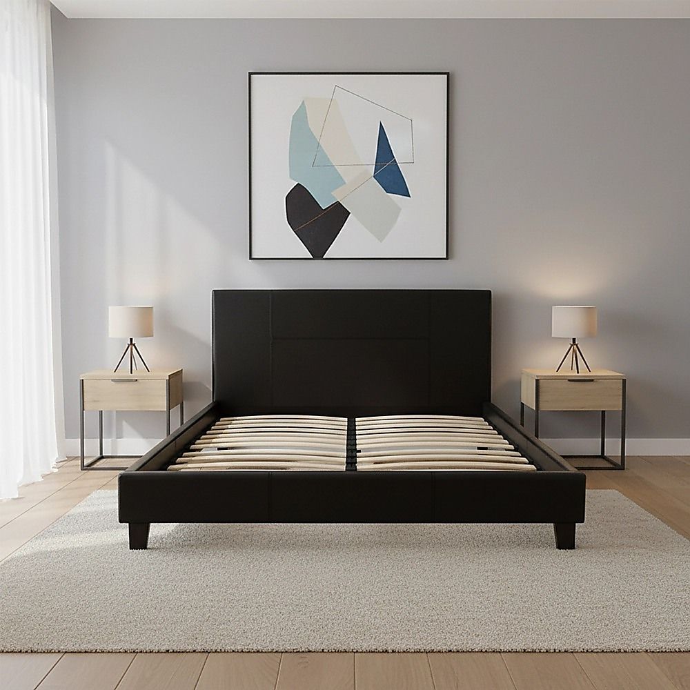 Queen PU Leather Bed Frame Black V63-761375