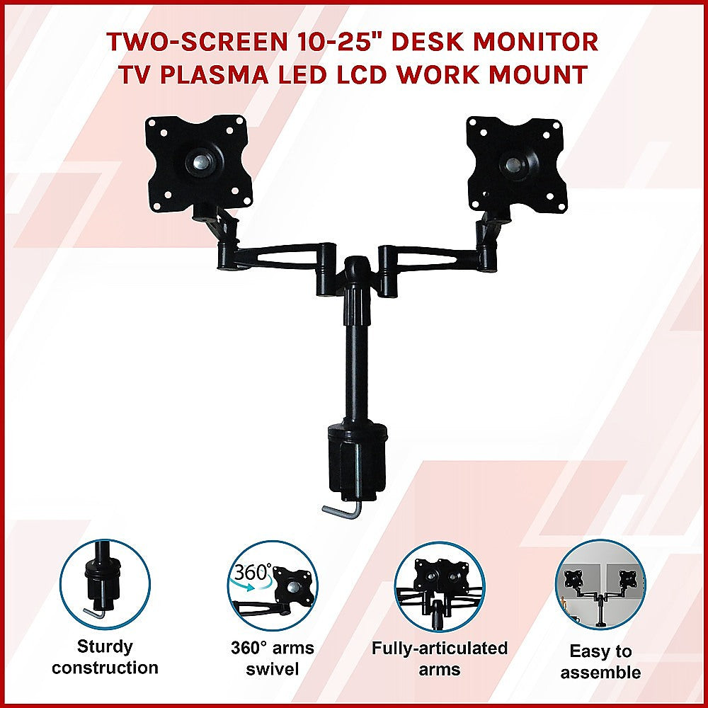 Two-Screen 10-25" Desk Monitor TV Plasma LED LCD Work Mount V63-767985