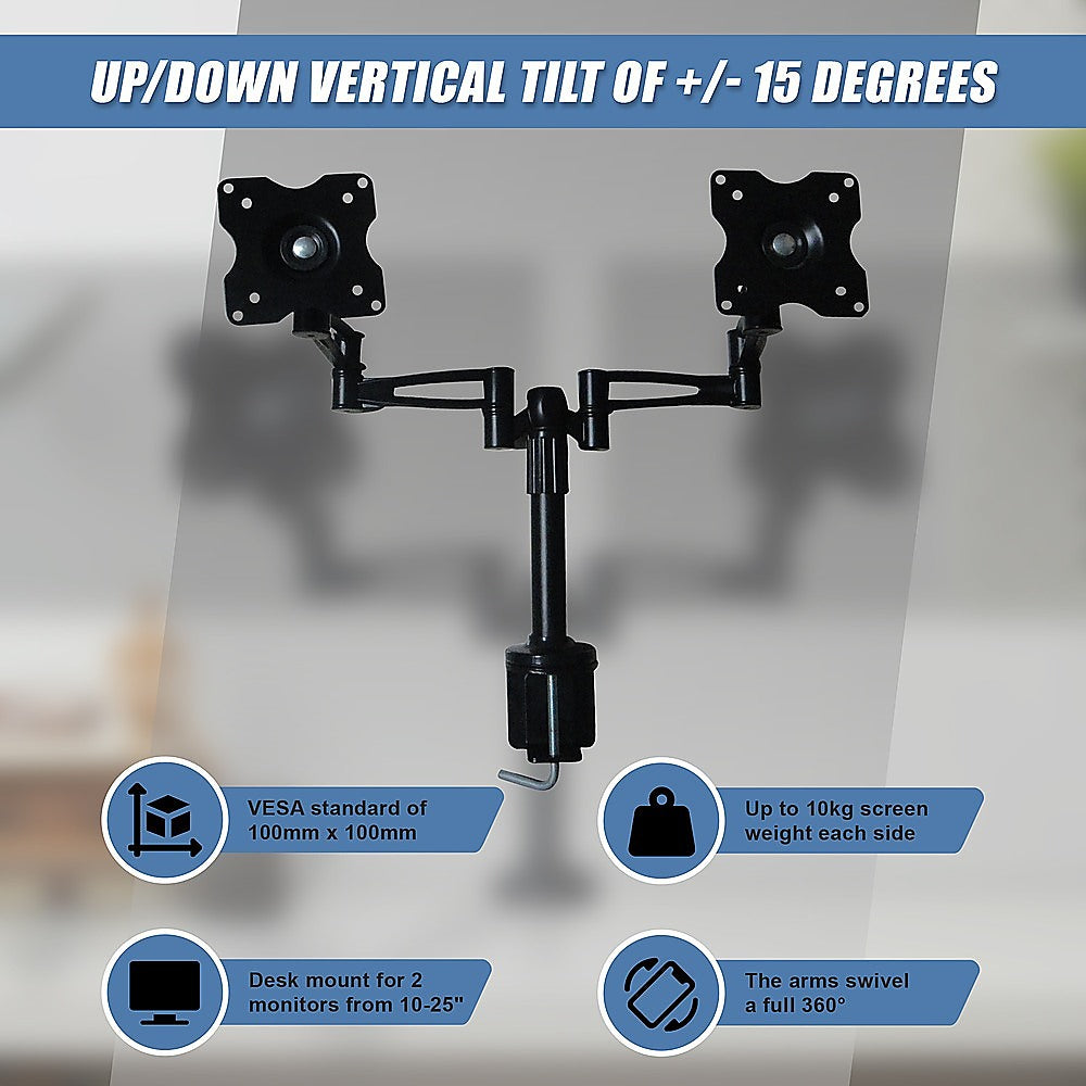Two-Screen 10-25" Desk Monitor TV Plasma LED LCD Work Mount V63-767985