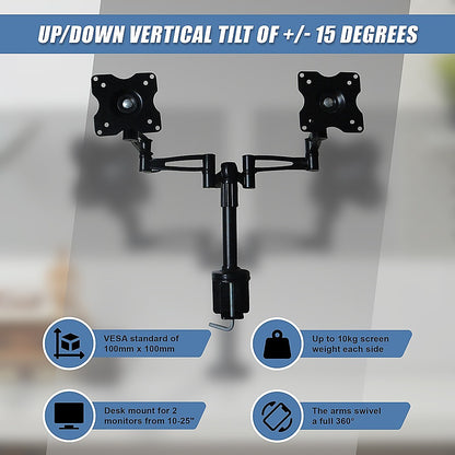 Two-Screen 10-25" Desk Monitor TV Plasma LED LCD Work Mount V63-767985