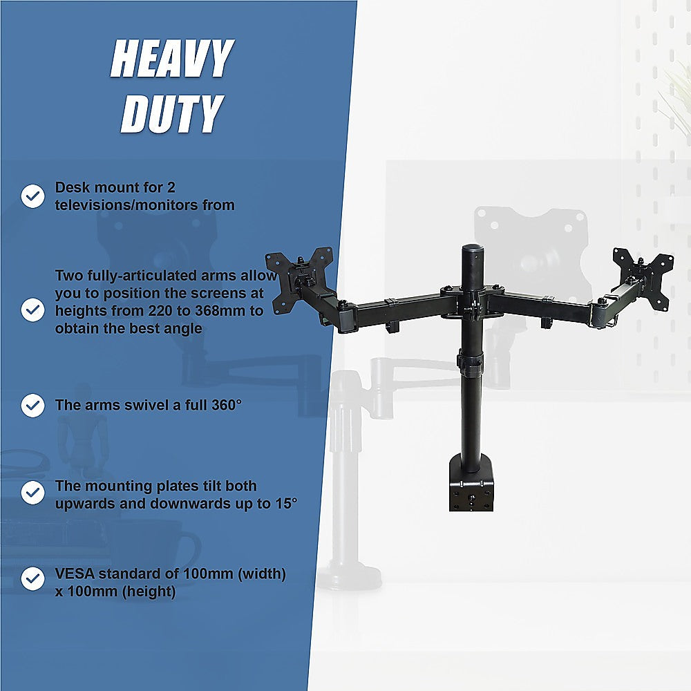 Two-Screen 10-25" Desk Monitor TV Plasma LED LCD Work Mount V63-767985