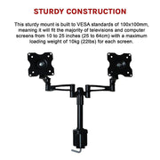 Two-Screen 10-25" Desk Monitor TV Plasma LED LCD Work Mount V63-767985