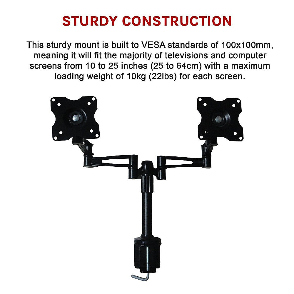Two-Screen 10-25" Desk Monitor TV Plasma LED LCD Work Mount V63-767985
