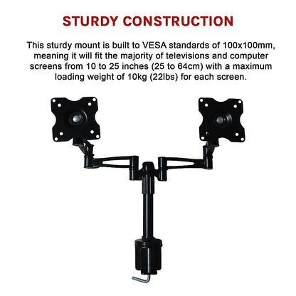 Two-Screen 10-25" Desk Monitor TV Plasma LED LCD Work Mount V63-767985