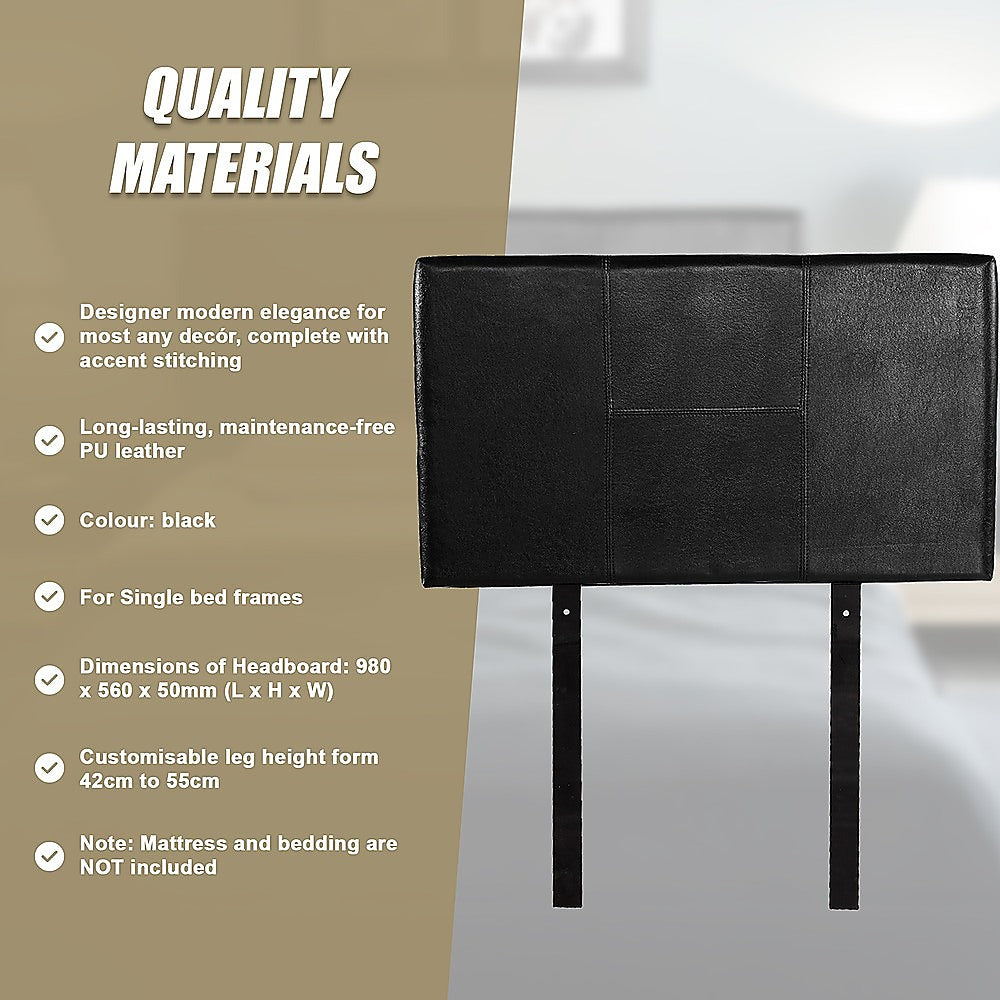 PU Leather Single Bed Headboard Bedhead - Black V63-768065