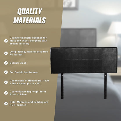 PU Leather Double Bed Headboard Bedhead - Black V63-768095