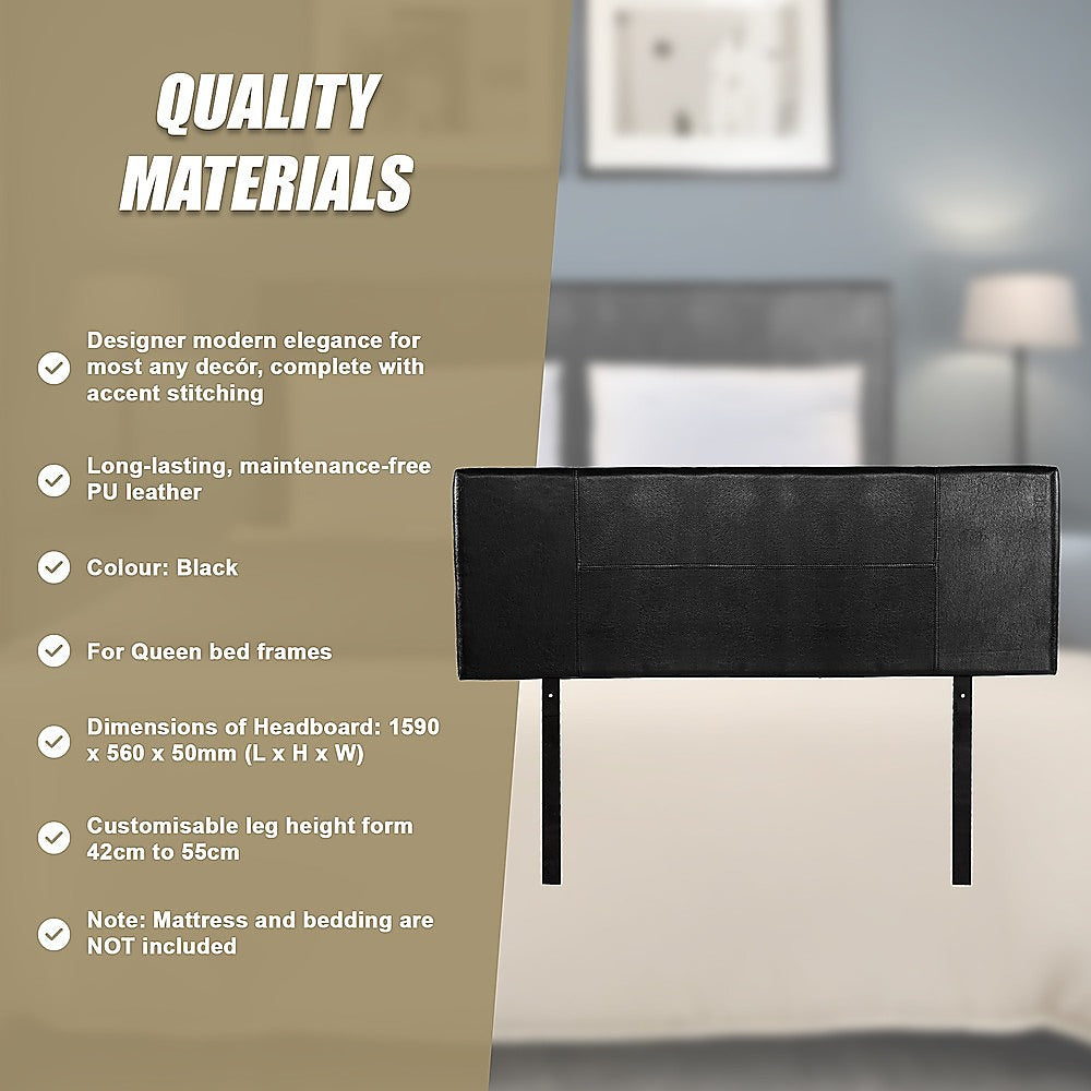 PU Leather Queen Bed Headboard Bedhead - Black V63-768125