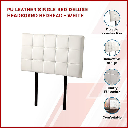 PU Leather Single Bed Deluxe Headboard Bedhead - White V63-768205