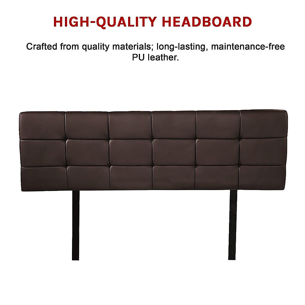 PU Leather Queen Bed Deluxe Headboard Bedhead - Brown V63-768255
