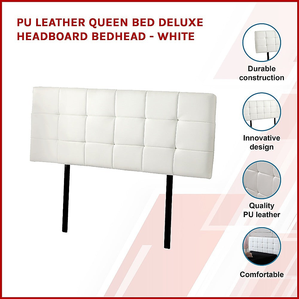 PU Leather Queen Bed Deluxe Headboard Bedhead - White V63-768265