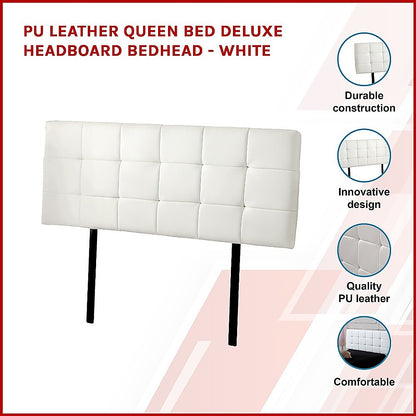 PU Leather Queen Bed Deluxe Headboard Bedhead - White V63-768265