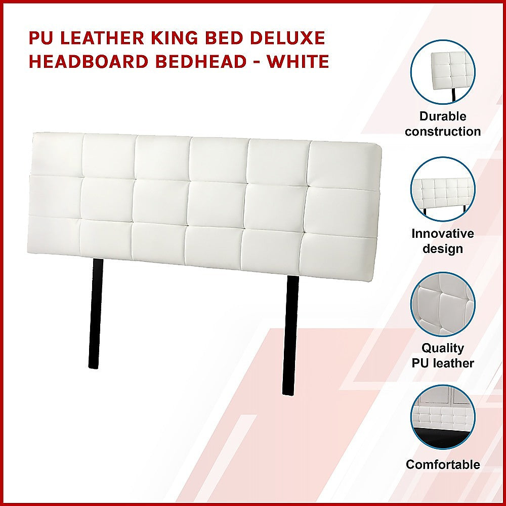 PU Leather King Bed Deluxe Headboard Bedhead - White V63-768275