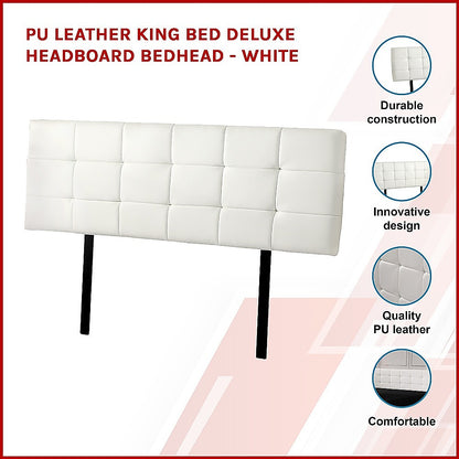 PU Leather King Bed Deluxe Headboard Bedhead - White V63-768275