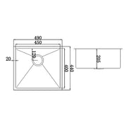 490x440mm Handmade Stainless Steel Undermount / Topmount Kitchen Laundry Sink with Waste V63-770015