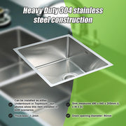490x440mm Handmade Stainless Steel Undermount / Topmount Kitchen Laundry Sink with Waste V63-770015