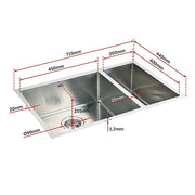 715x440mm Handmade Stainless Steel Undermount / Topmount Kitchen Sink with Waste V63-770035