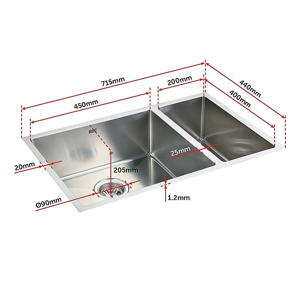 715x440mm Handmade Stainless Steel Undermount / Topmount Kitchen Sink with Waste V63-770035