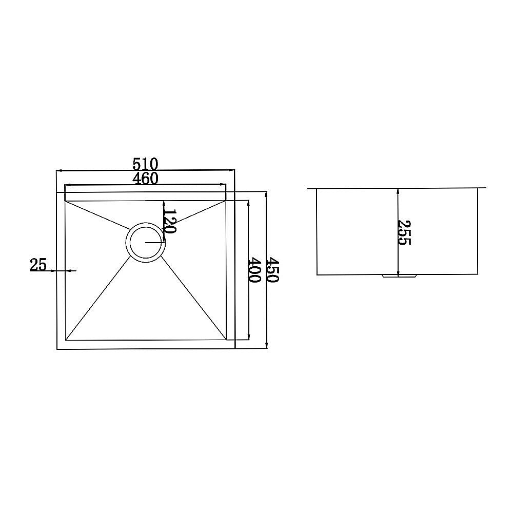 510x450mm Handmade Stainless Steel Undermount / Topmount Kitchen Laundry Sink with Waste V63-770055