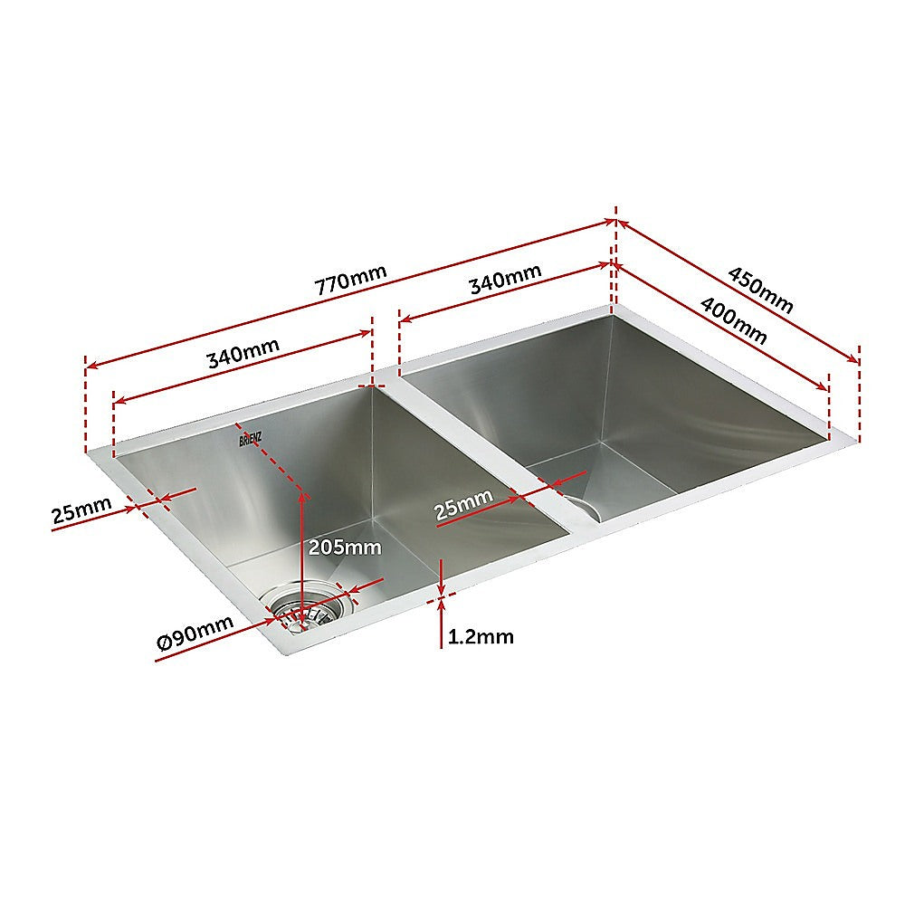 770x450mm Handmade Stainless Steel Undermount / Topmount Kitchen Sink with Waste V63-770065