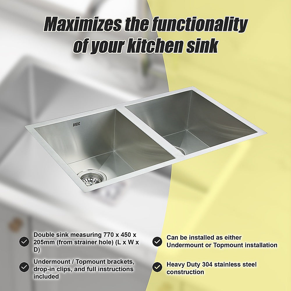 770x450mm Handmade Stainless Steel Undermount / Topmount Kitchen Sink with Waste V63-770065