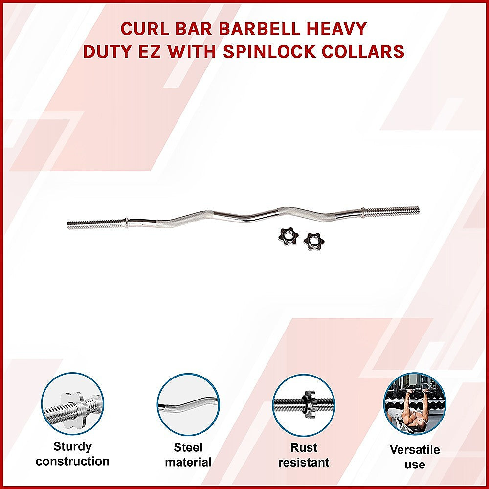 Heavy Duty EZ Curl Barbell - Weightlifting Bar with Spinlock Collars for Gym Training V63-770275