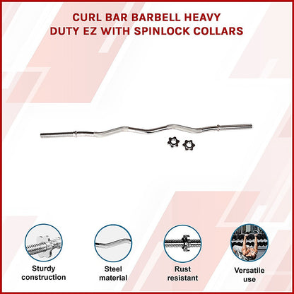 Heavy Duty EZ Curl Barbell - Weightlifting Bar with Spinlock Collars for Gym Training V63-770275