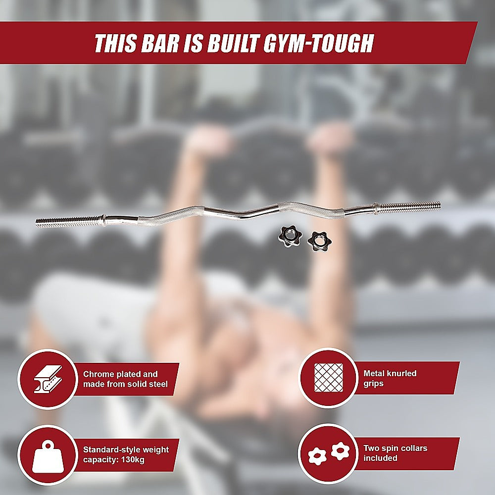 Heavy Duty EZ Curl Barbell - Weightlifting Bar with Spinlock Collars for Gym Training V63-770275