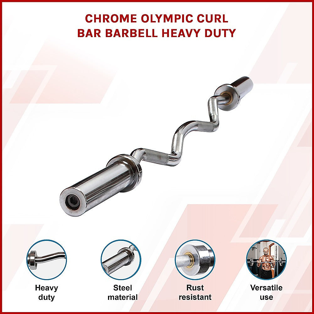 120cm Chrome Olympic EZ Curl Bar - Weightlifting Barbell for Home Gym Training V63-770285
