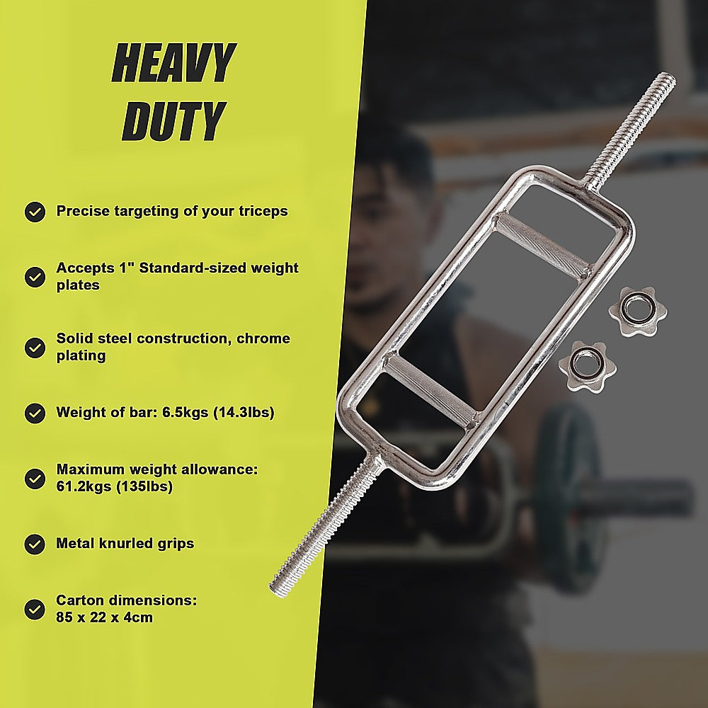 Chrome Tricep Bar Barbell Heavy Duty with Spinlock Collars V63-770365