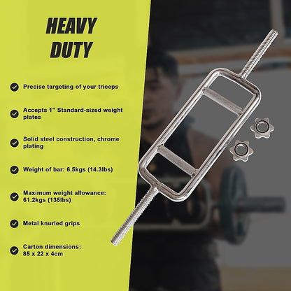 Chrome Tricep Bar Barbell Heavy Duty with Spinlock Collars V63-770365