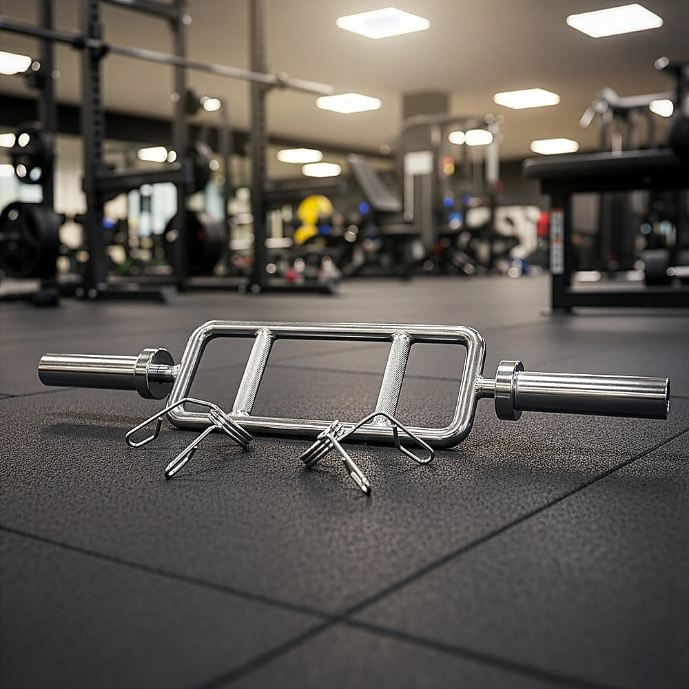 Chrome Olympic Tricep Bar Barbell Heavy Duty with Spring Collars V63-770375