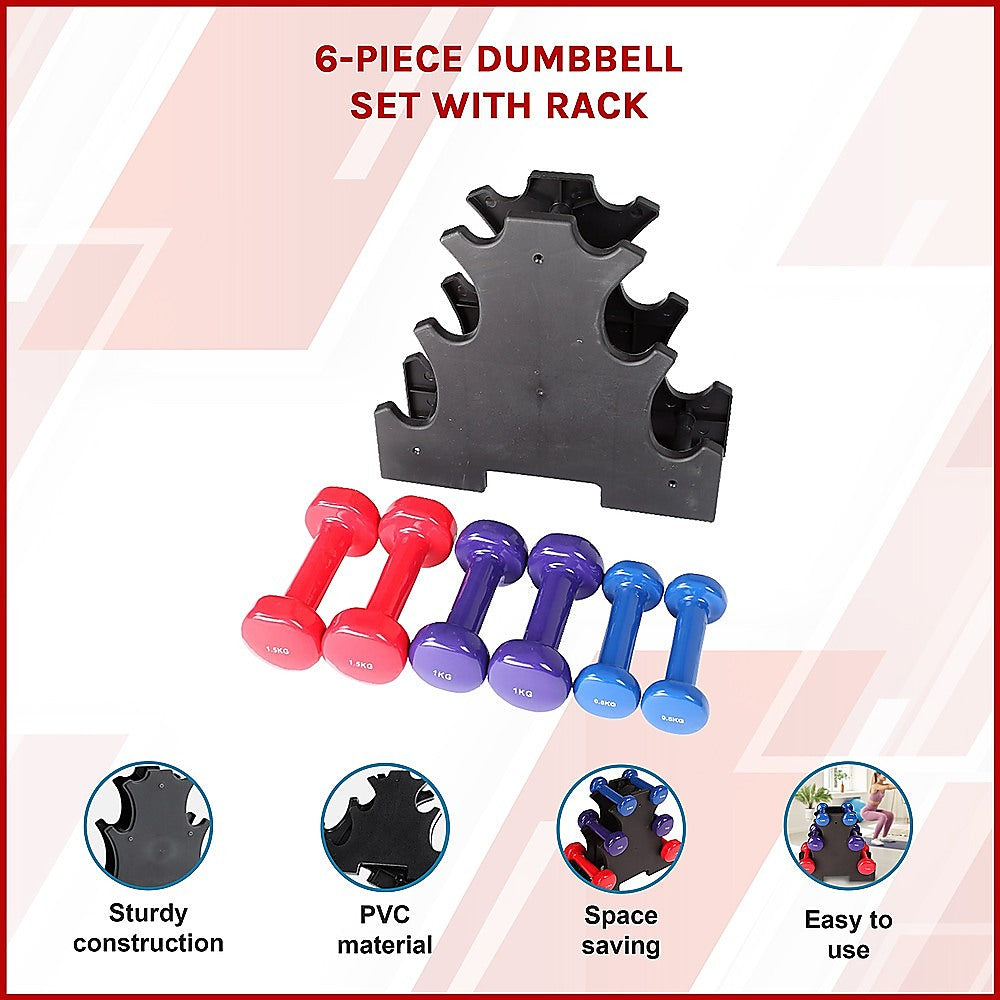 6-Piece Dumbbell Set with Storage Rack for Home Gym Training V63-770385