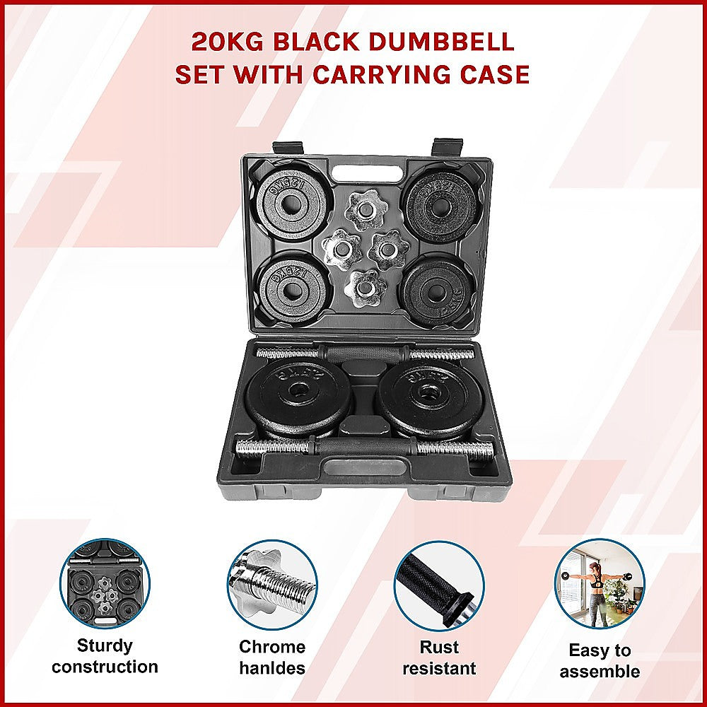 20kg Black Dumbbell Set with Carrying Case V63-770425