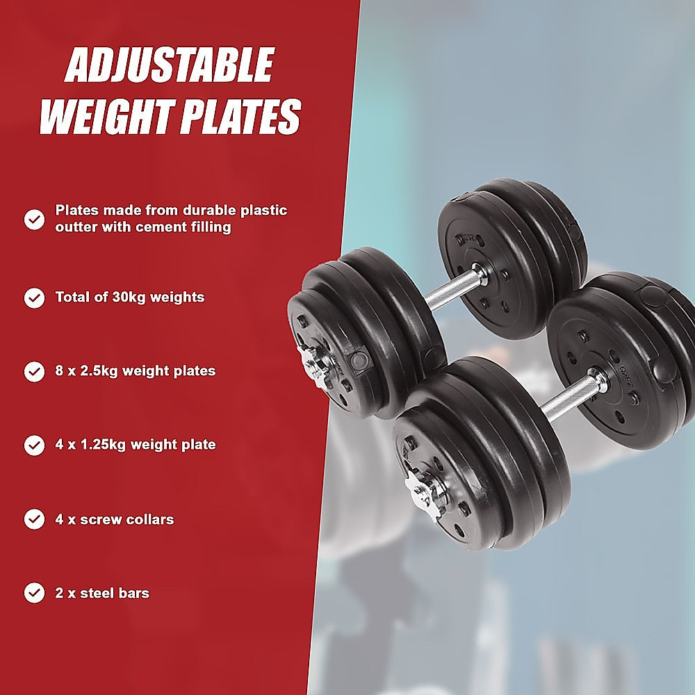 30KG Adjustable Dumbbell Set - Home Gym Weights for Strength & Fitness Training V63-771465