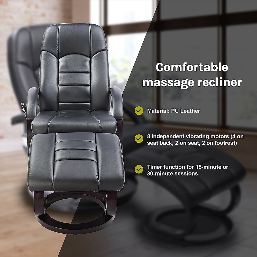 PU Leather Massage Chair Recliner Ottoman Lounge Remote V63-771945
