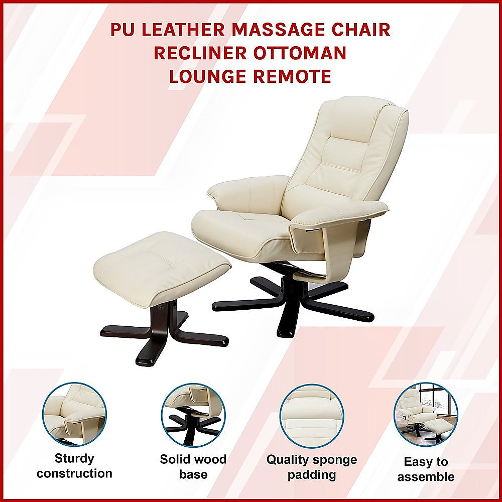 PU Leather Massage Chair Recliner Ottoman Lounge Remote V63-771955