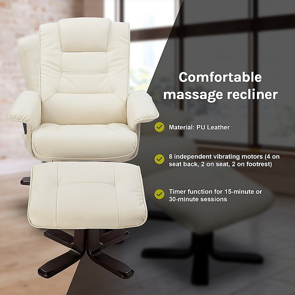 PU Leather Massage Chair Recliner Ottoman Lounge Remote V63-771955