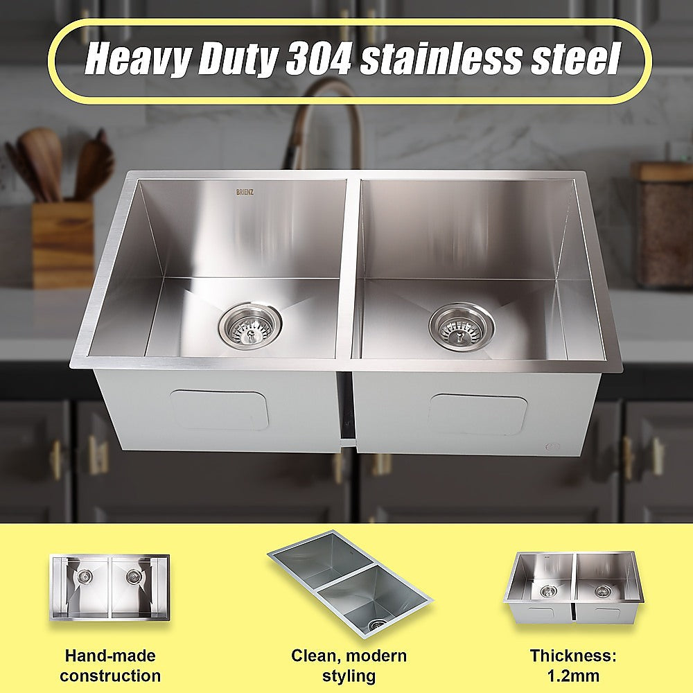 820x457mm Handmade Stainless Steel Undermount / Topmount Kitchen Laundry Sink with Waste V63-772955