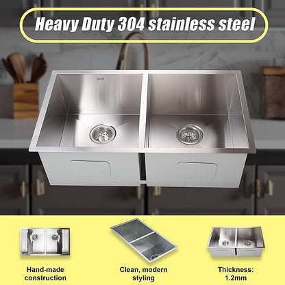 820x457mm Handmade Stainless Steel Undermount / Topmount Kitchen Laundry Sink with Waste V63-772955